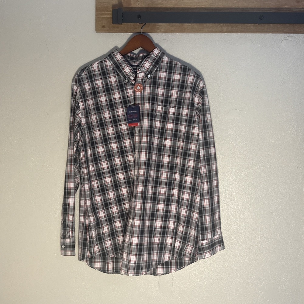 NWT Croft & Barrow Shirt Flannel Men's‎ XL Easy-Care Woven Plaid Red Black White